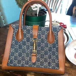 GG  Denim and Brown Leather 1961 Jackie Medium